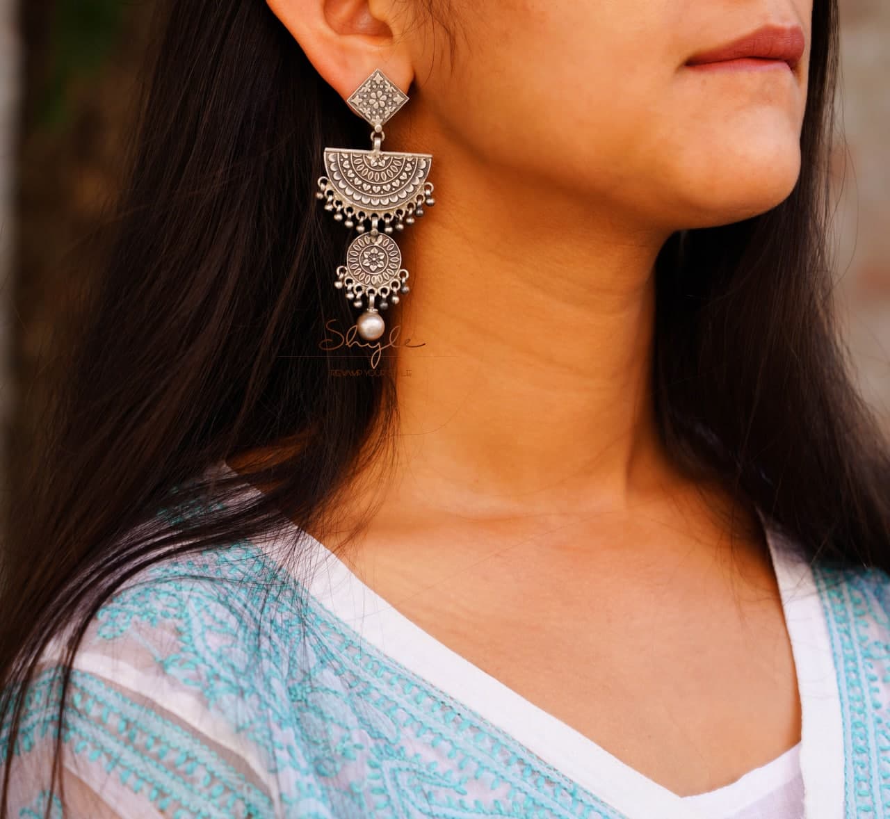 Anvaya Intricate Ball Drop Layered Earrings model