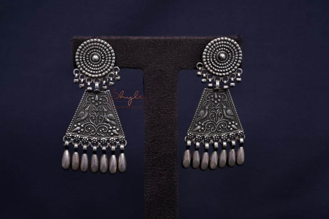Mizoya Daana Detailed Motif Peacock Intricate Earrings front