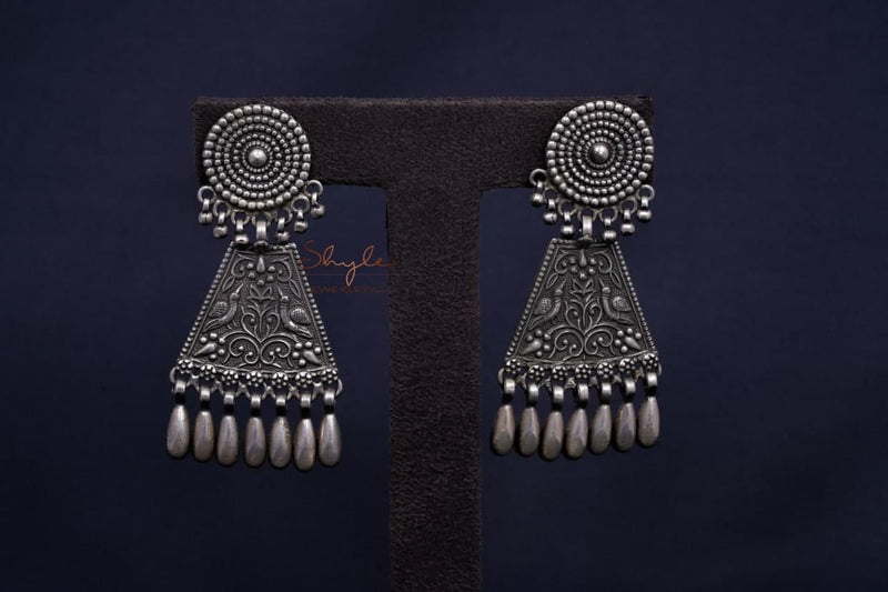 Mizoya Daana Detailed Motif Peacock Intricate Earrings front