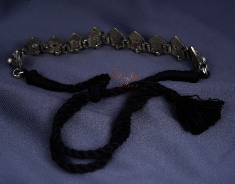 925 pure silver dual peacock ball drop intricate choker, close-up