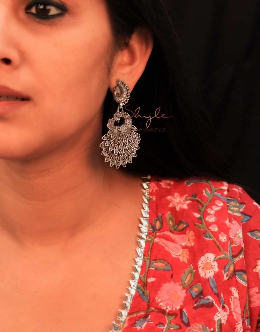 Dulari Dancing Peacock Earrings Model