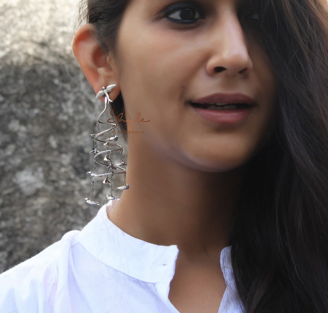 Qurbat Flying Birds Spiral Statement Earring (2)