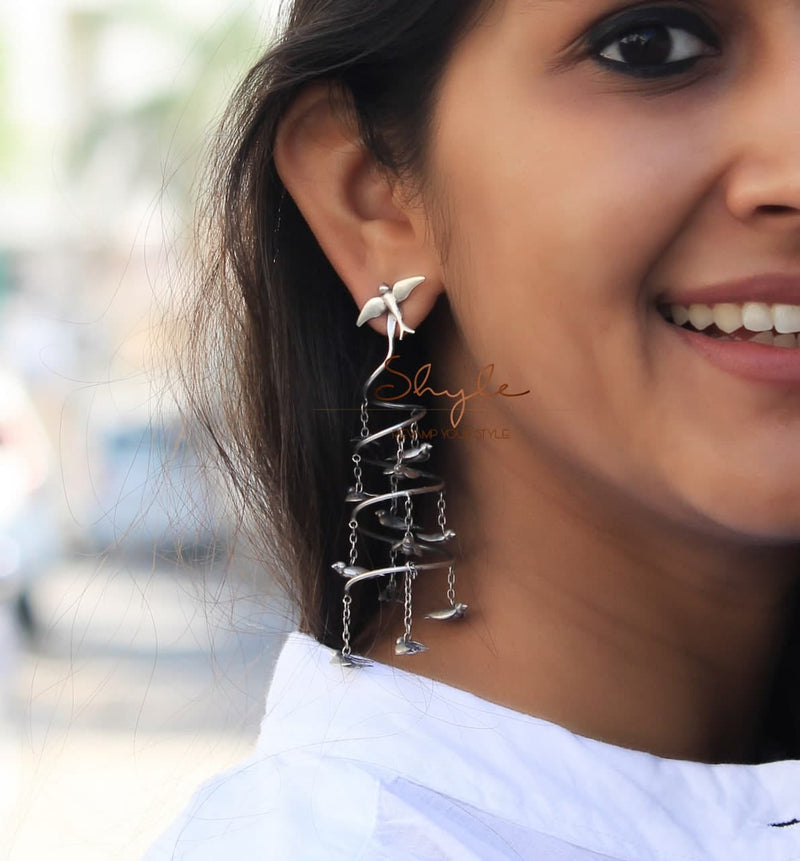 Qurbat Flying Birds Spiral Statement Earring model