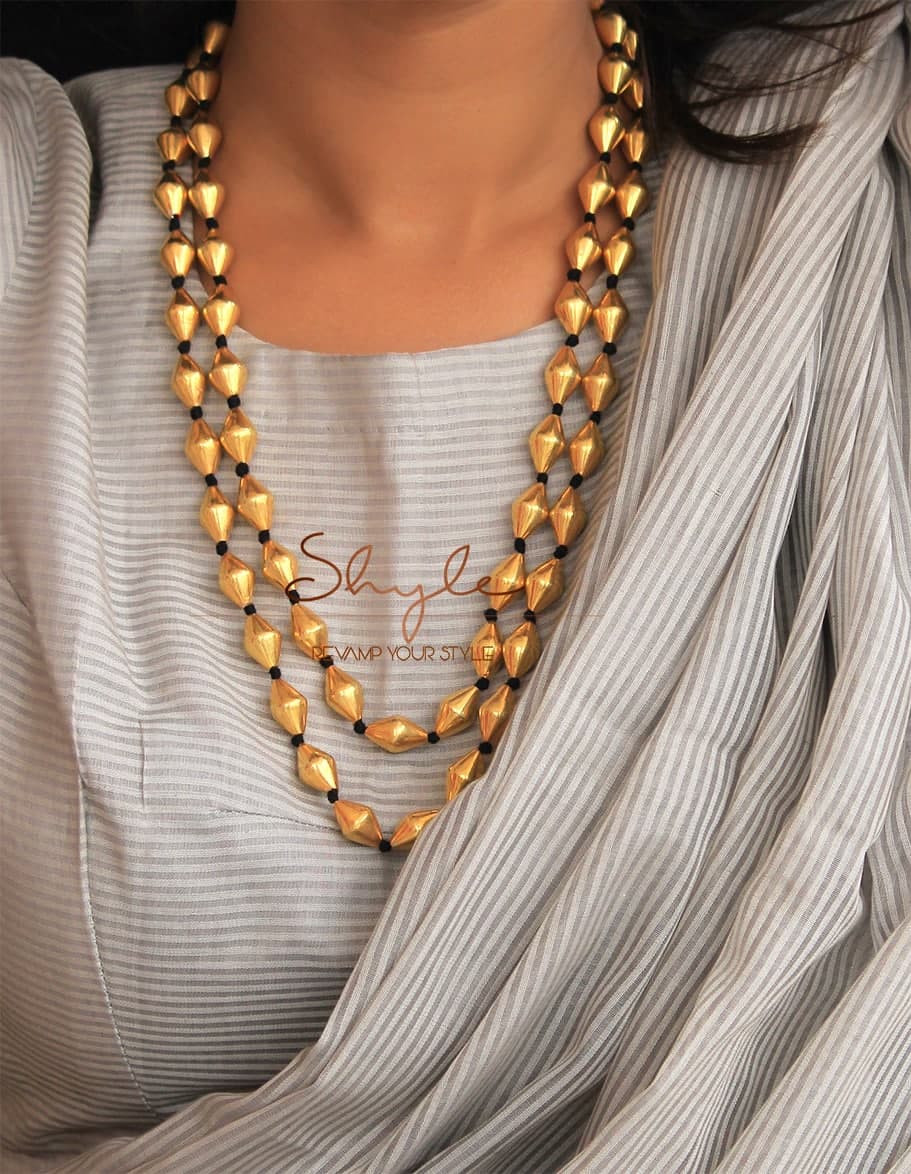 Anvaya Gold Tone Two Layered Dholki Mala