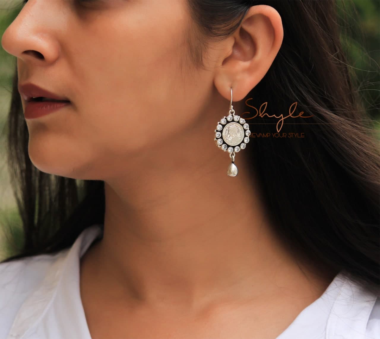 Moh Victorian Coin Drop Earring model