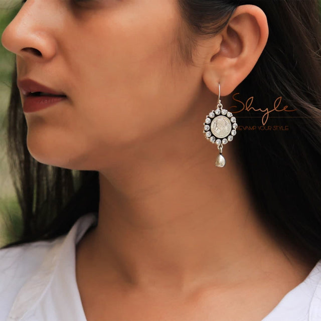 Moh Victorian Coin Drop Earring model