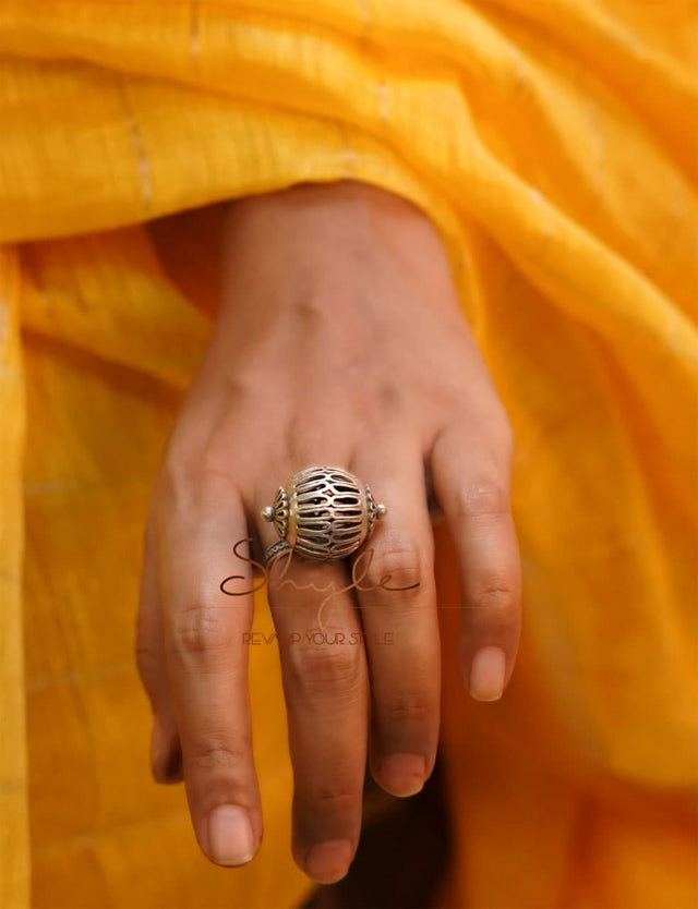 Moh Embossed Carved Statement Ring