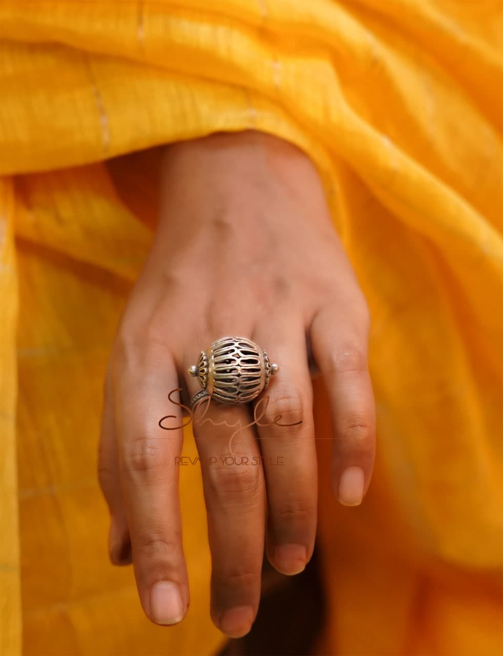 Moh Embossed Carved Statement Ring