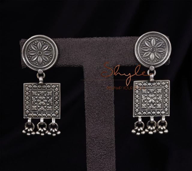 Mizoya Intricate Square Drop Earrings front