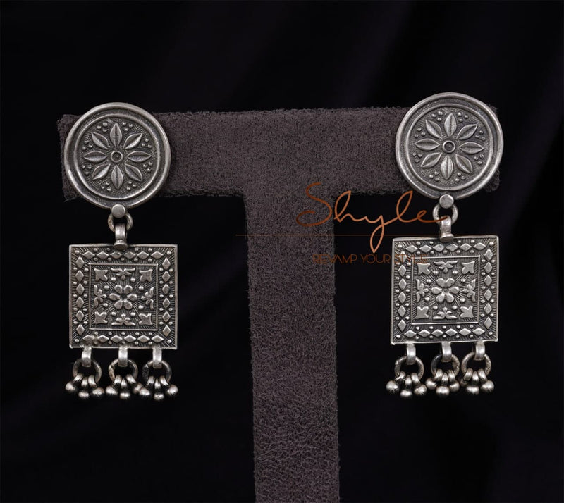Mizoya Intricate Square Drop Earrings front