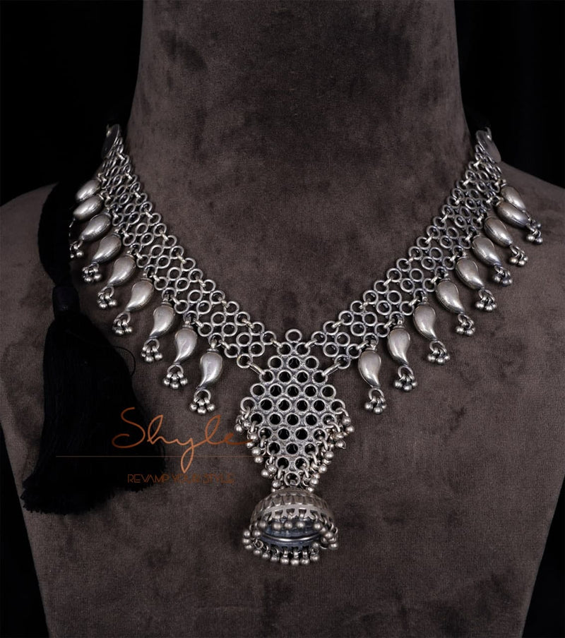 Tattva Intricate Jali Jhumka Drop Statement Necklace Set