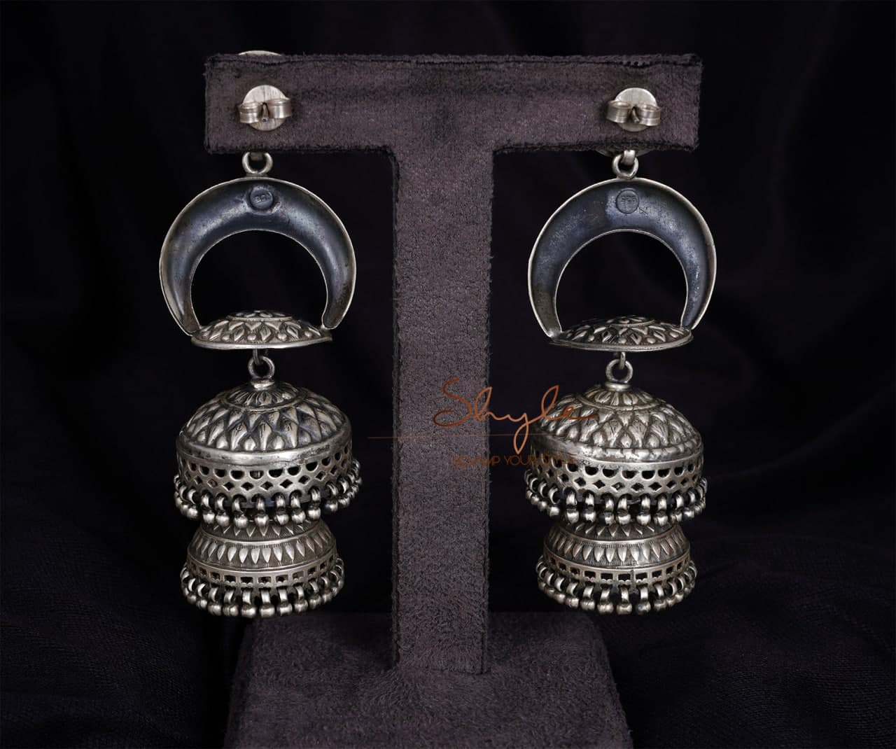 Tattva Peacock Motif Embossed Layered Statement Jhumka back