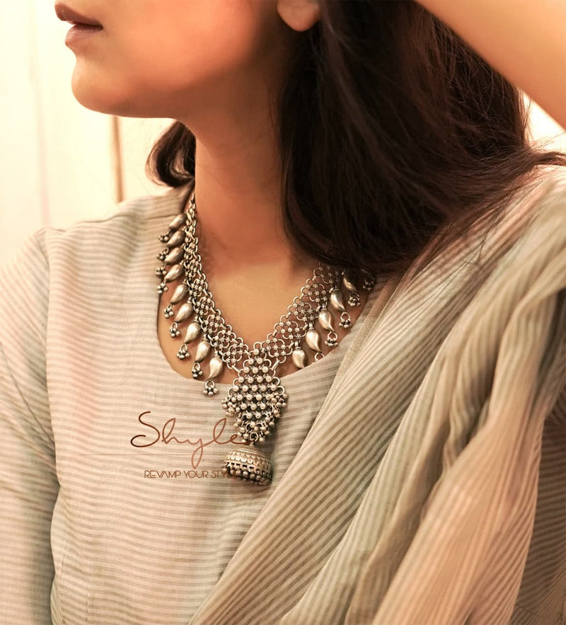Tattva Intricate Jali Jhumka Drop Statement Necklace