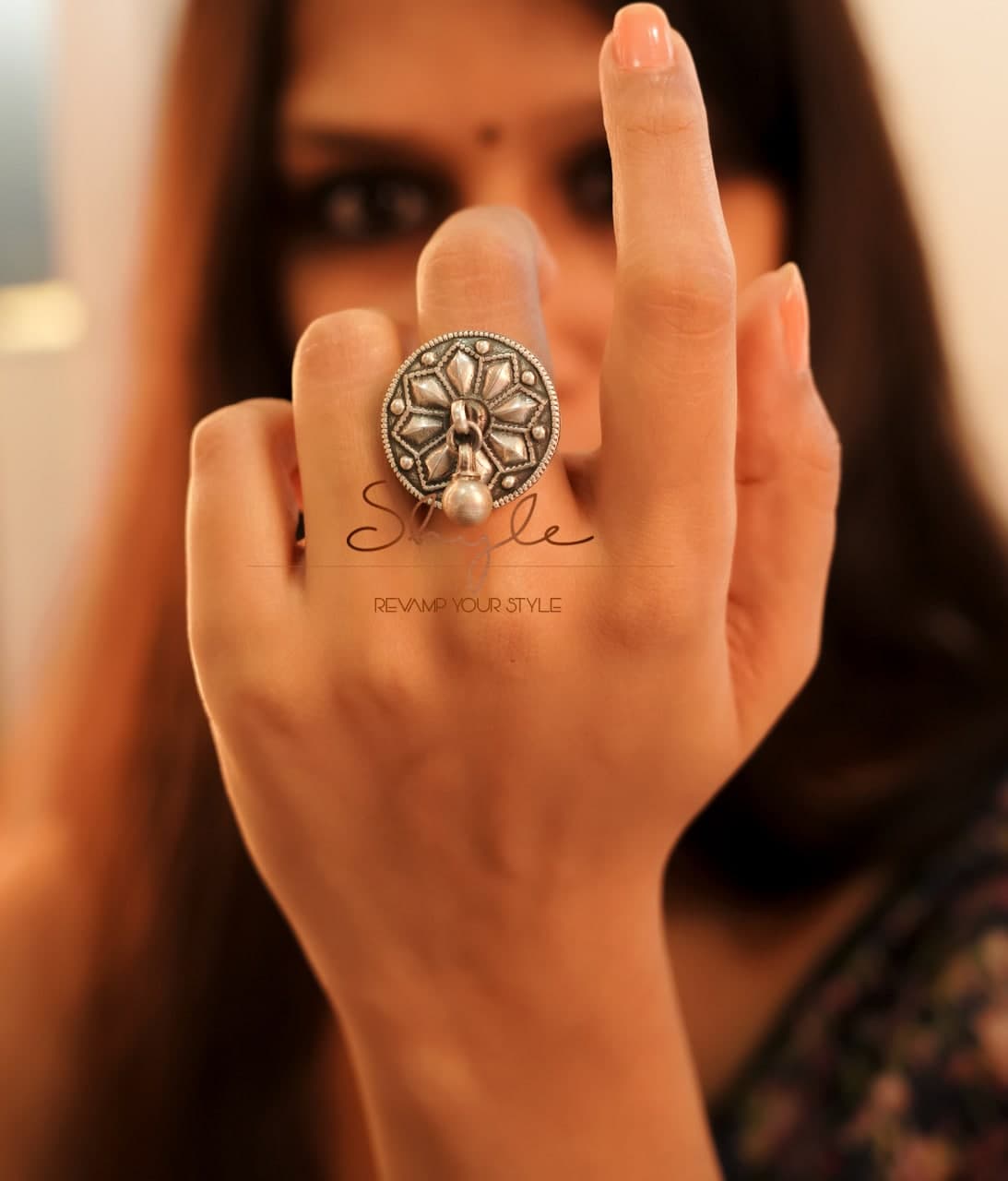 Mizoya Tribal Intricate Motif Ball Drop Ring