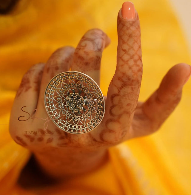 Anvaya Intricate Flower Motif Carved Ring