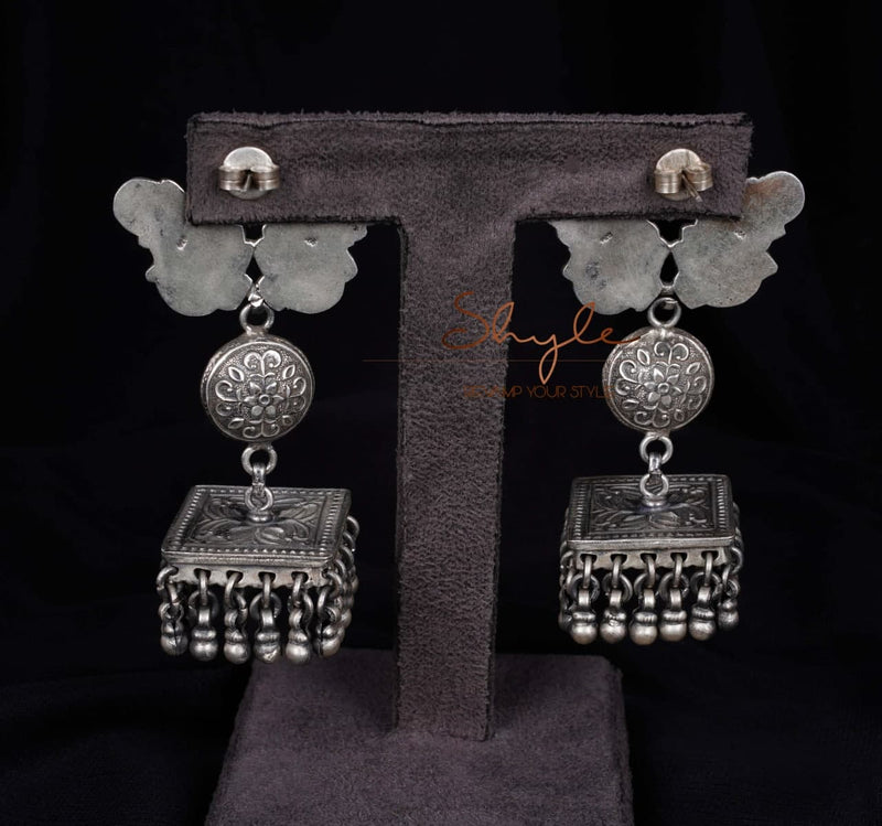 Tattva Dual peacock motif Intricate Flat Jhumka back