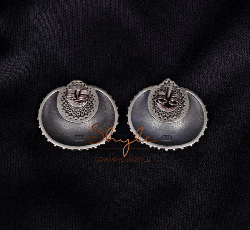 925 pure silver intricate sea shell drop earrings, back view