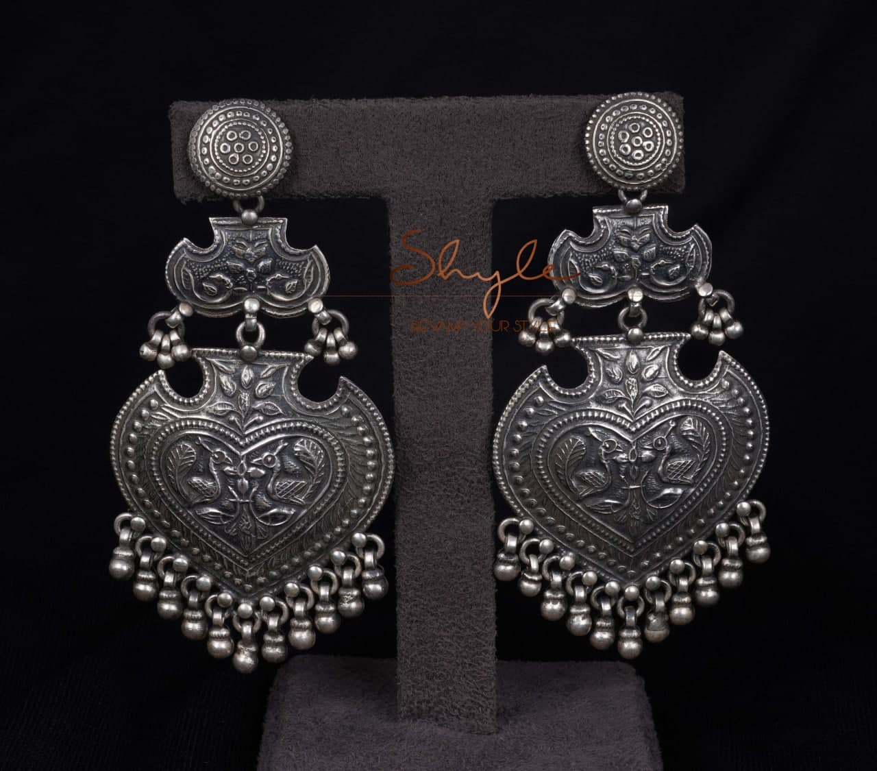 Anvaya Embossed Peacock Art Earrings front