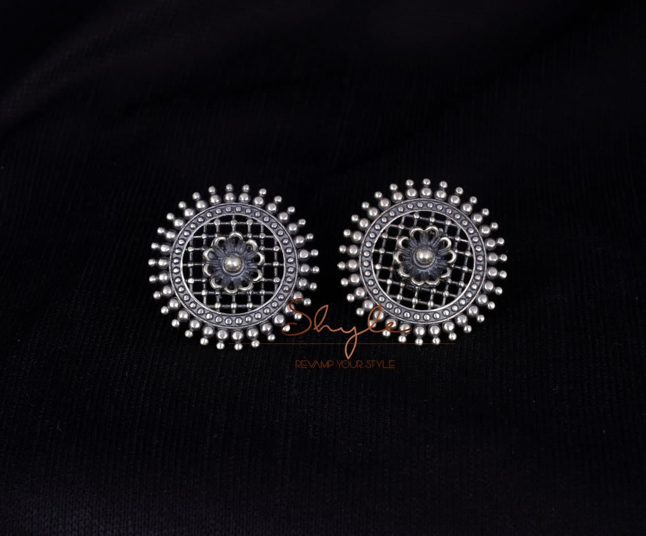 Adya Jali Motif Flower Embossed Earrings front