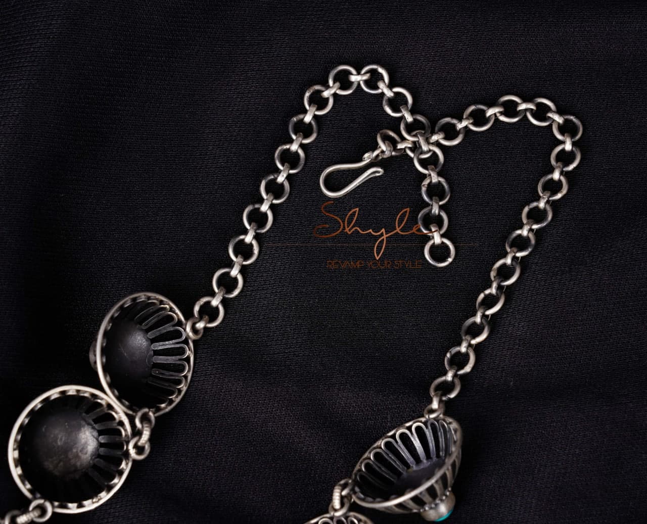 Tattva Turquoise Embossed Carved Sequence Necklace