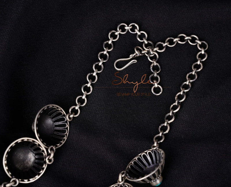 Tattva Turquoise Embossed Carved Sequence Necklace