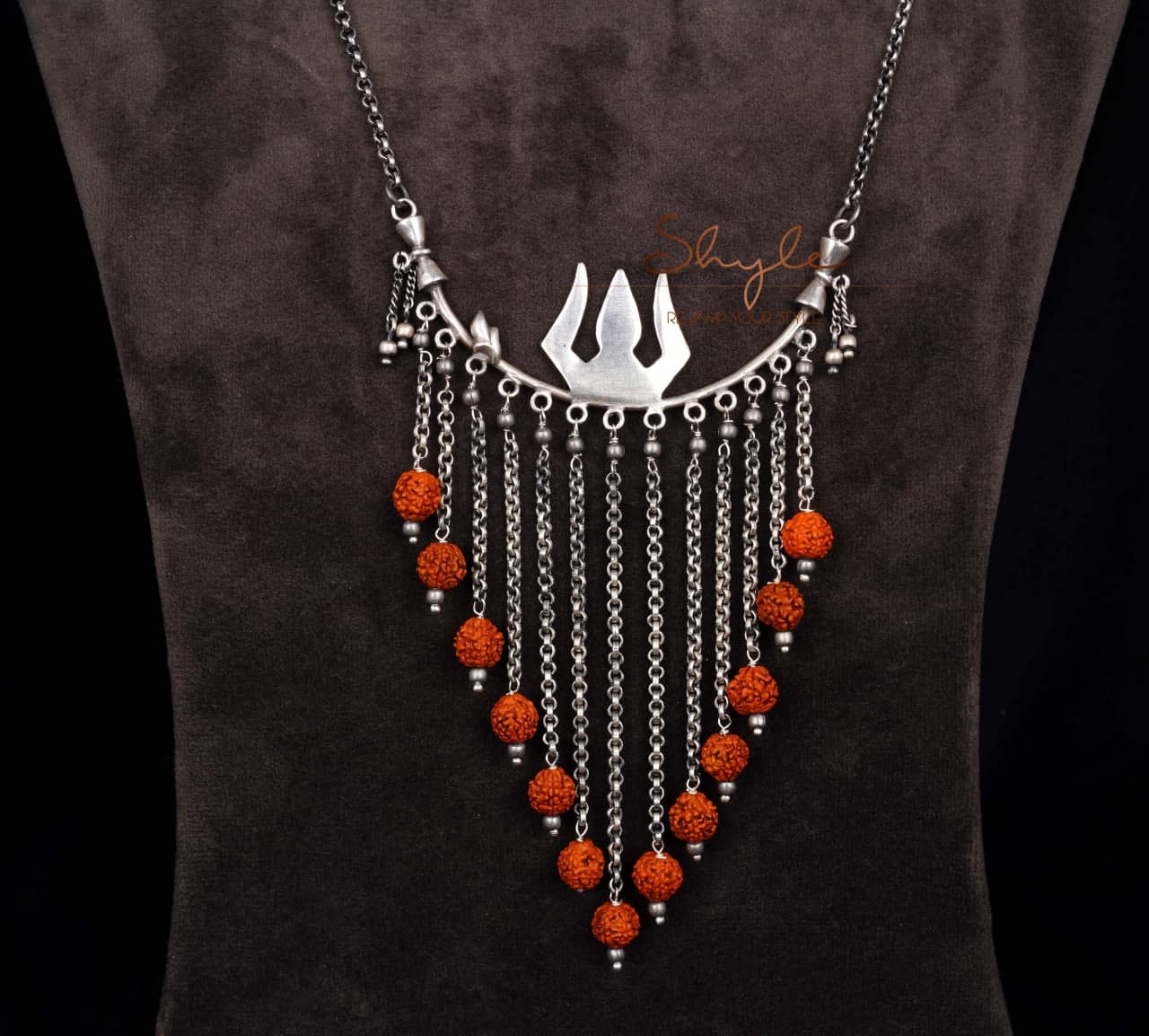 Shiva Trishul Rudraksh Dangling Statement Necklace
