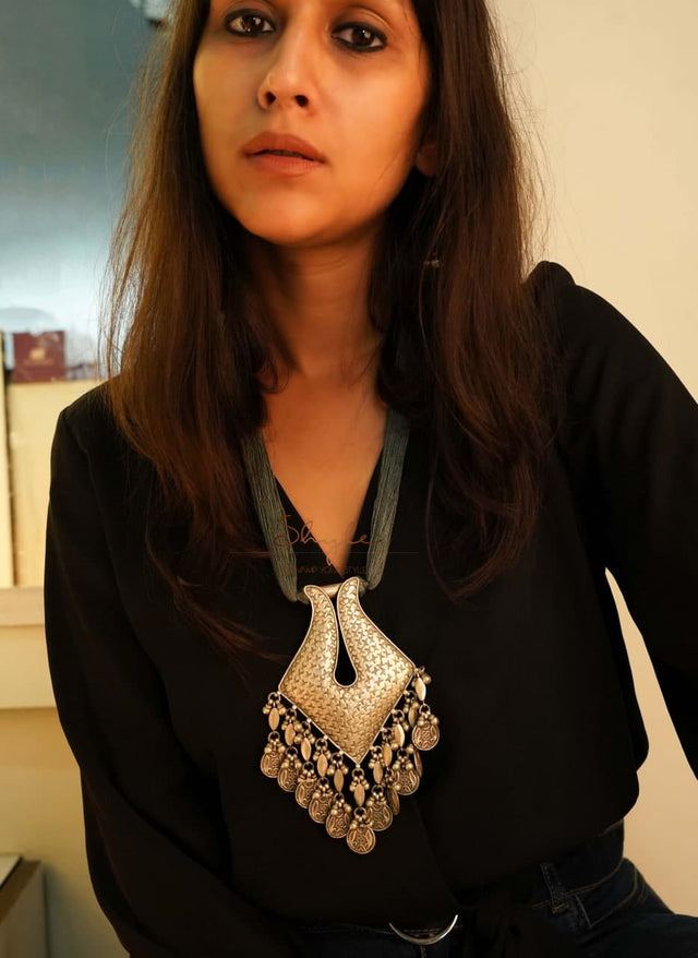 Anvaya Intricate Vintage Inspired Drop Statement Necklace
