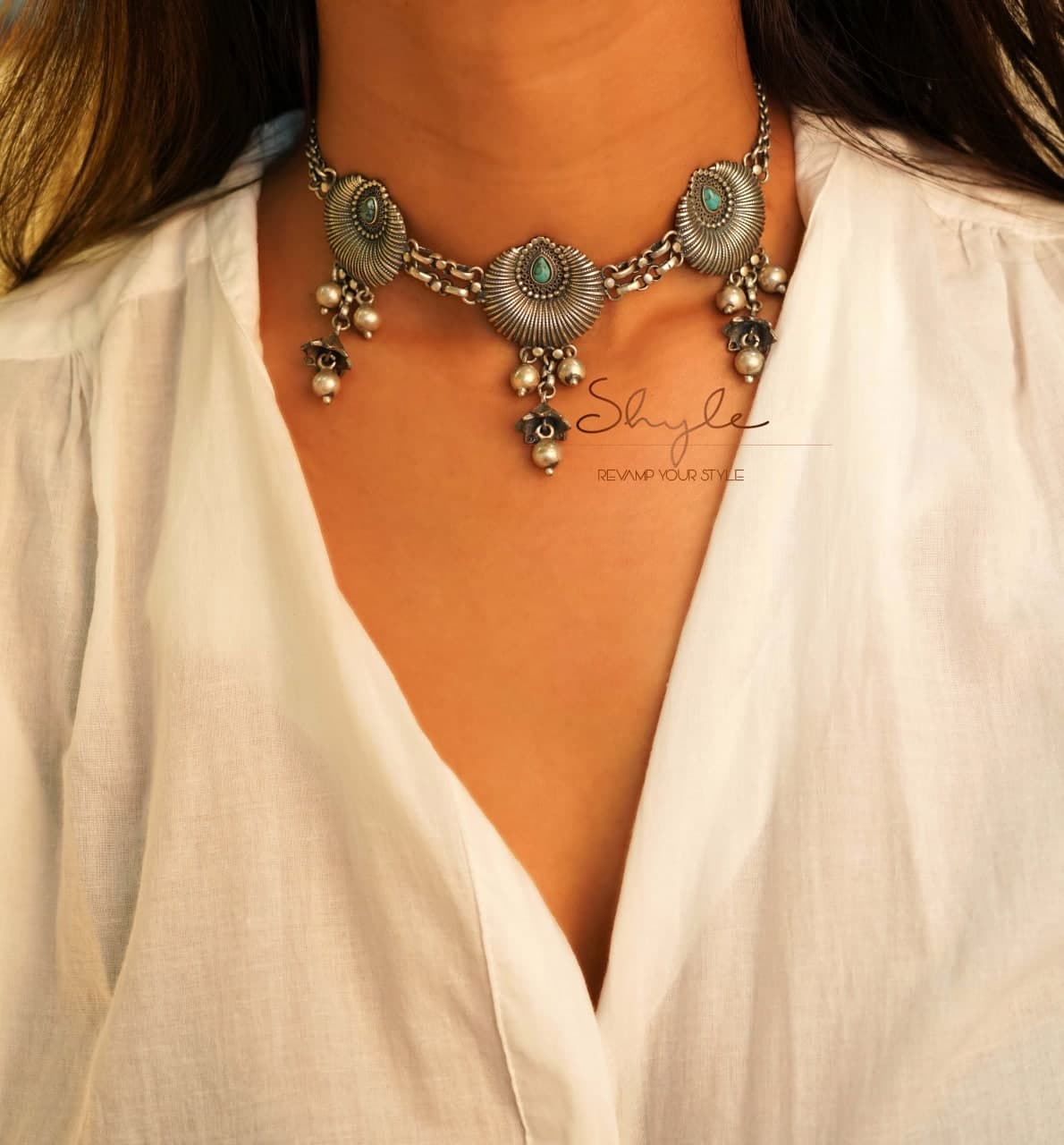 Moh Intricate Sea shell Ghughri Drop Choker