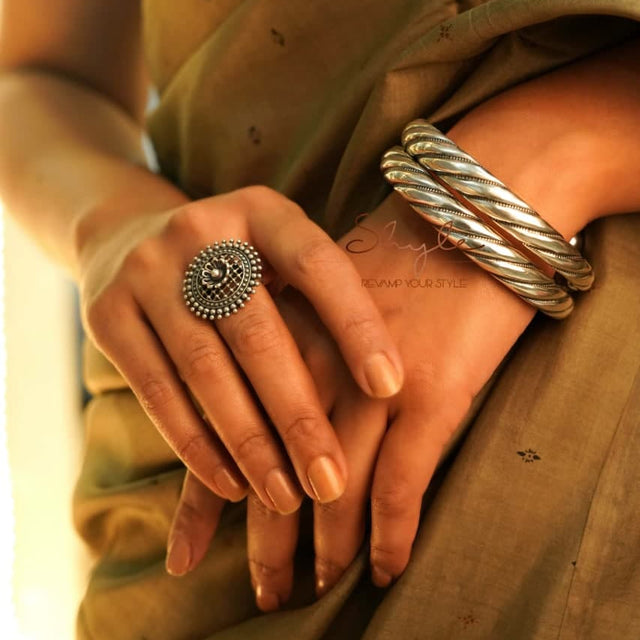 92.5 sterling silver Anvaya Spiral Embossed Kada, view 2