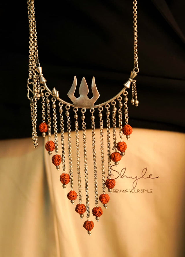 Shiva Trishul Rudraksh Dangling Statement Necklace