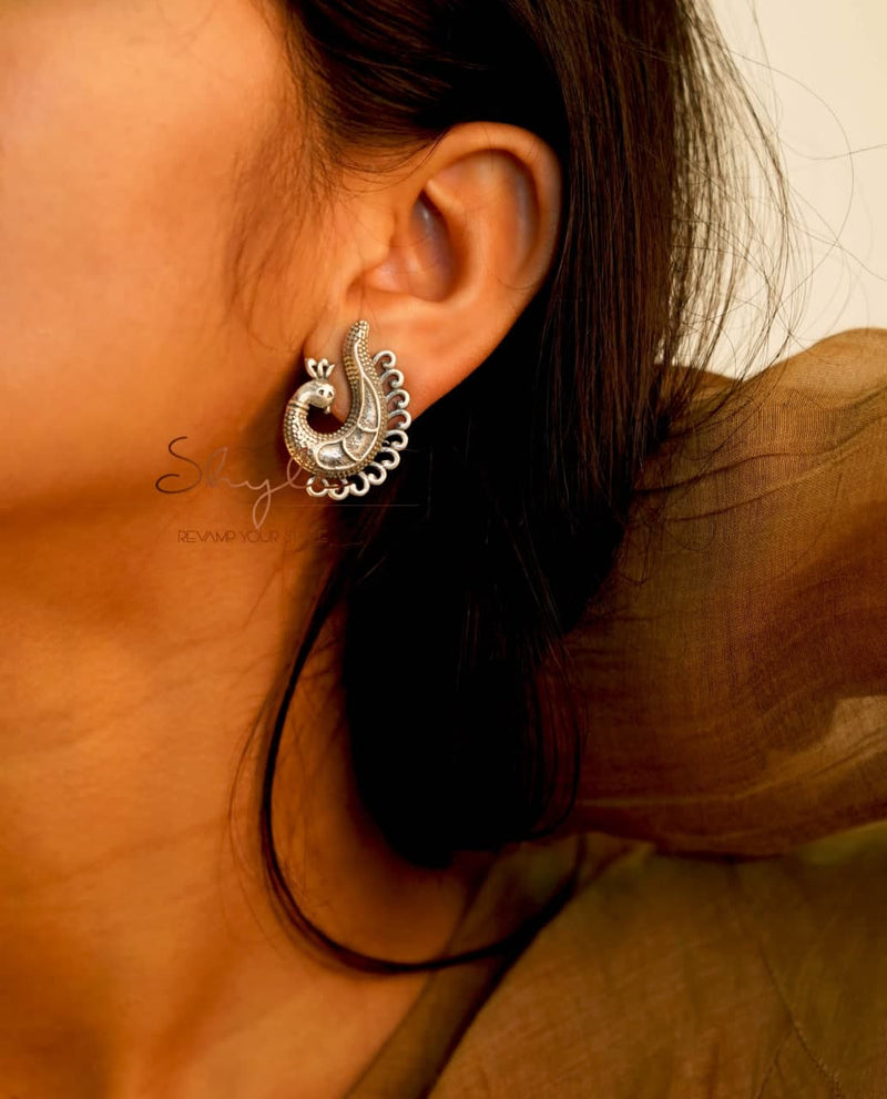 925 pure silver intricate peacock studs