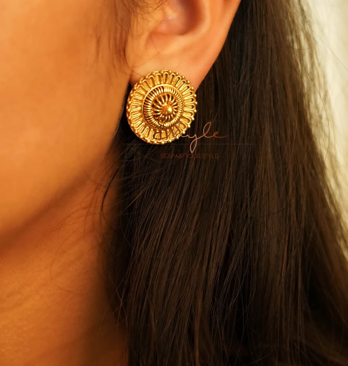 Adya Intricate Classic Gold Studs - Main Image