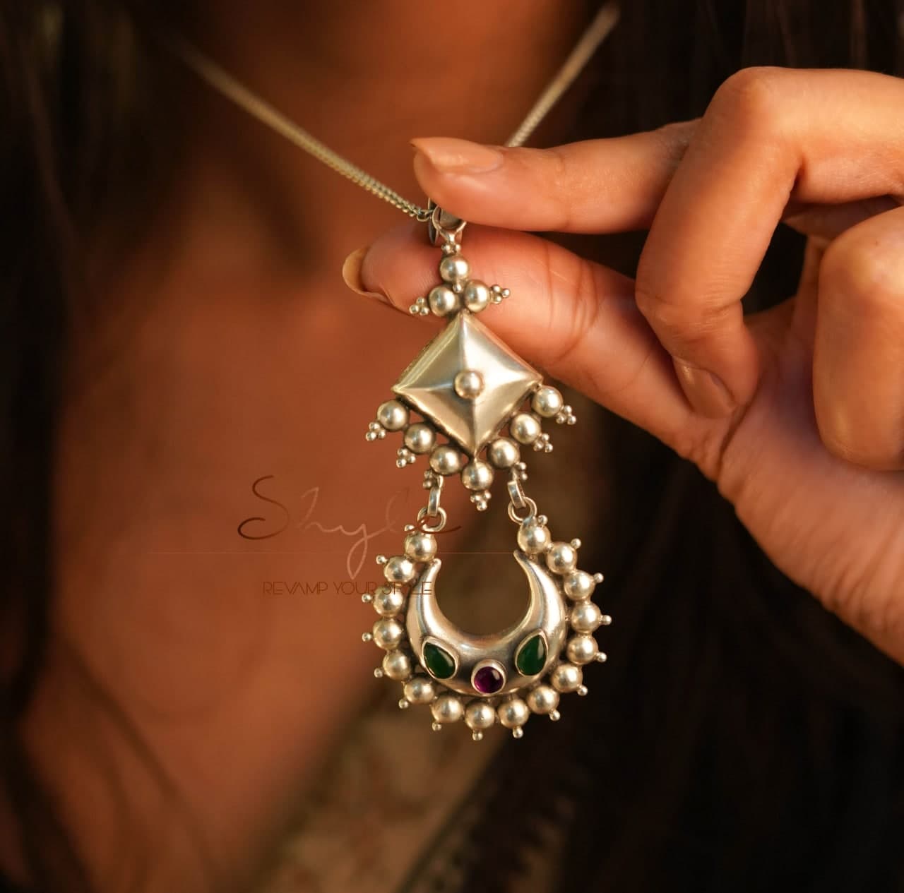 Mizoya Chandra Motif Drop Necklace