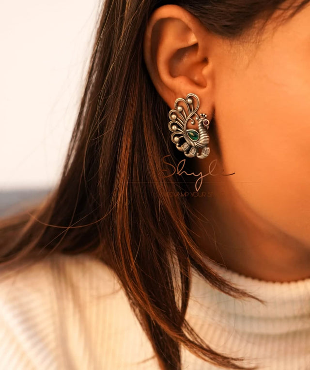Adya Intricate Dancing Peacock Studs