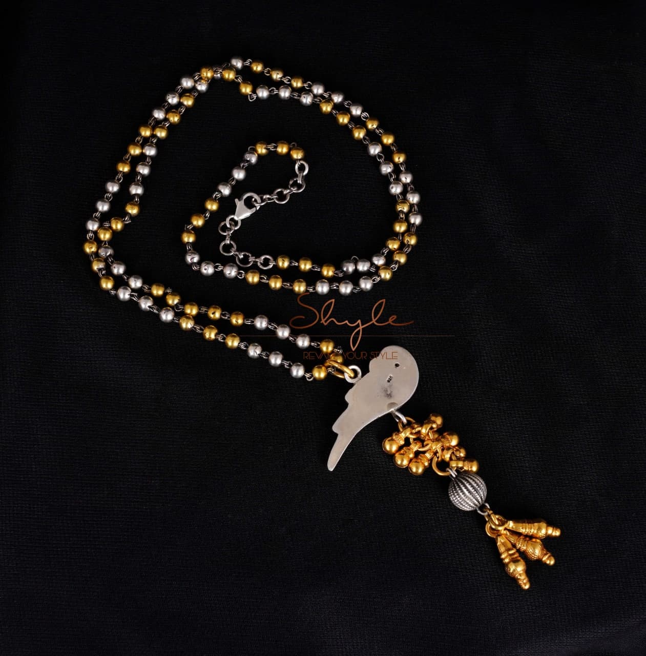 Anvaya Dual Tone Parrot Ghughri Ball Chain Necklace