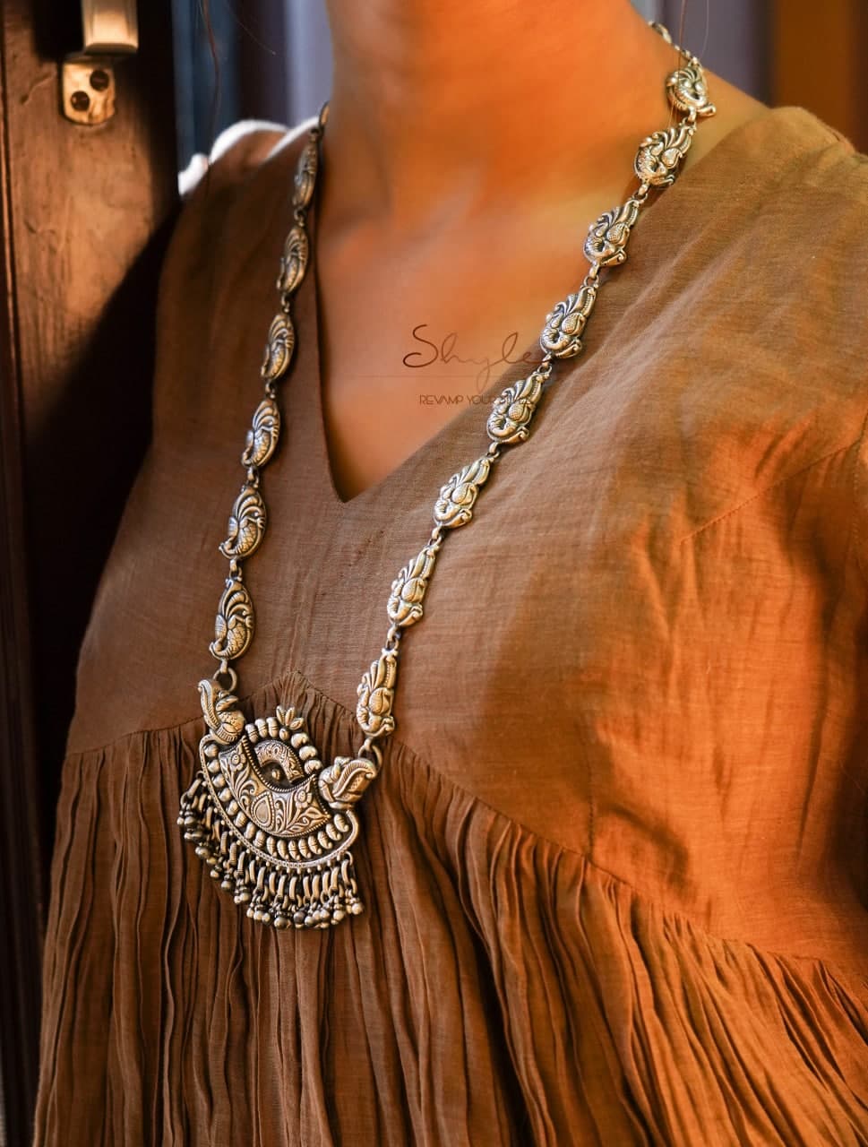 Anvaya Intricate Peacock Embossed Chandra Necklace