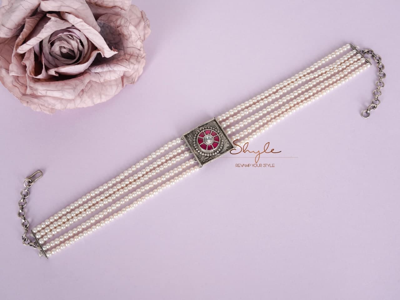 Essence Square Motif Kundan Pearl Statement Choker