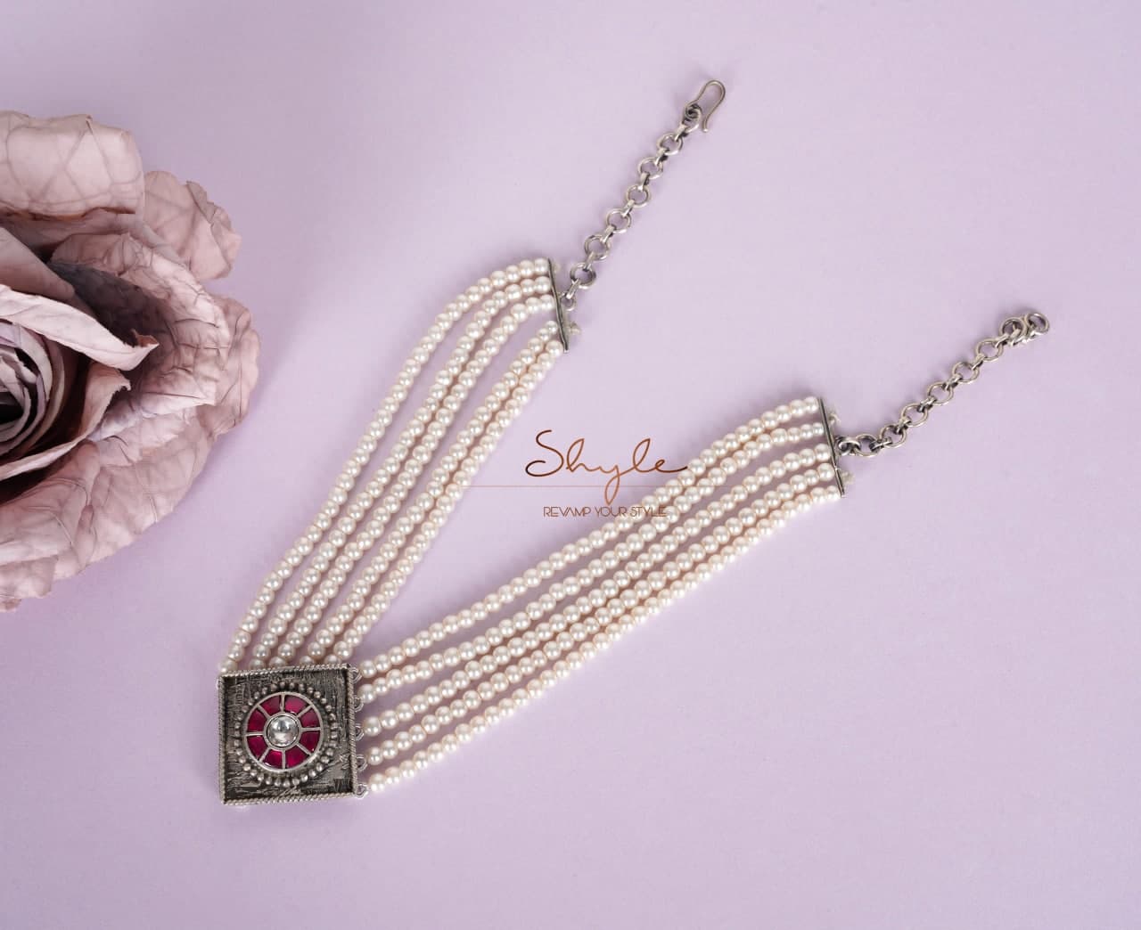 Essence Square Motif Kundan Pearl Statement Choker