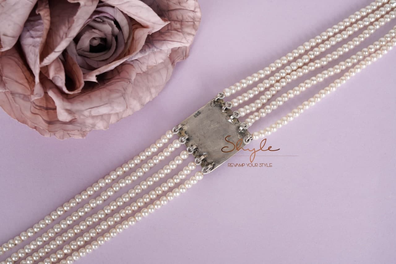 Essence Square Motif Kundan Pearl Statement Choker