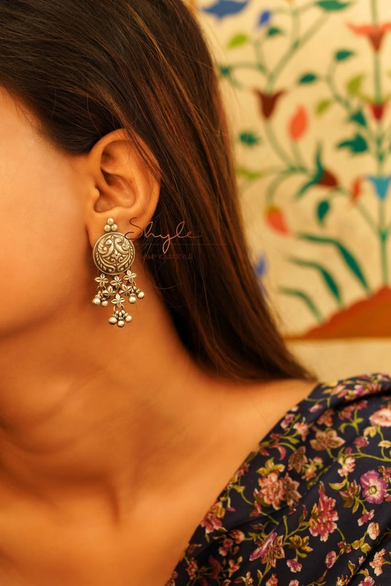 92.5 sterling silver Mizoya Peacock Motif Jali Ghughri Earring, view 3