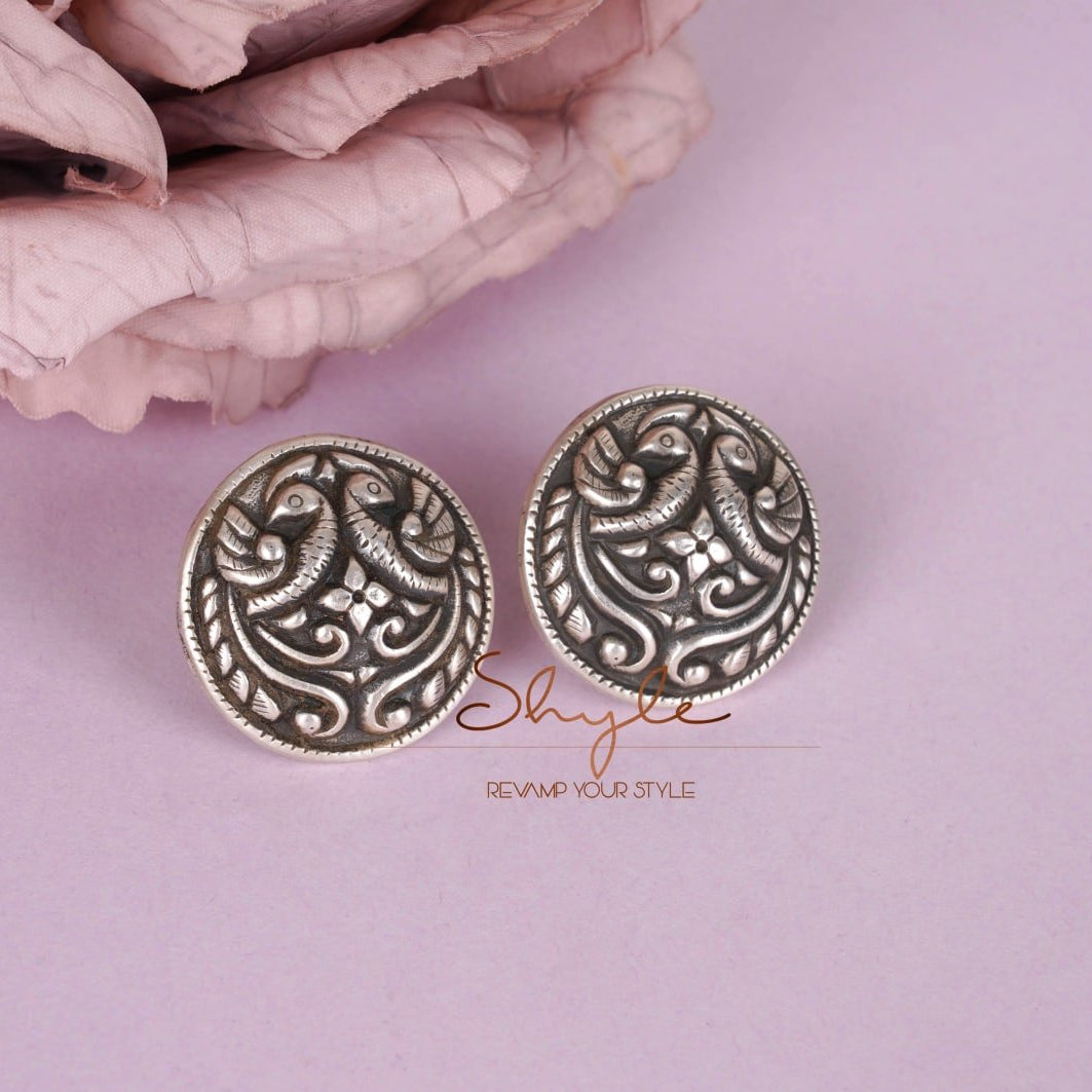 Adya Embossed Peacock Motif Intricate Stud Earring