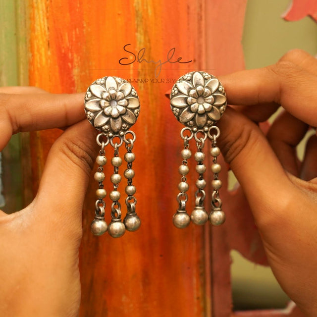 Mizoya Embossed Flower Motif Ball Drop Earring