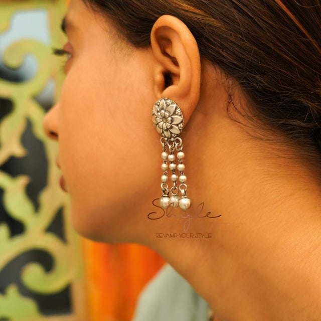 Mizoya Embossed Flower Motif Ball Drop Earring