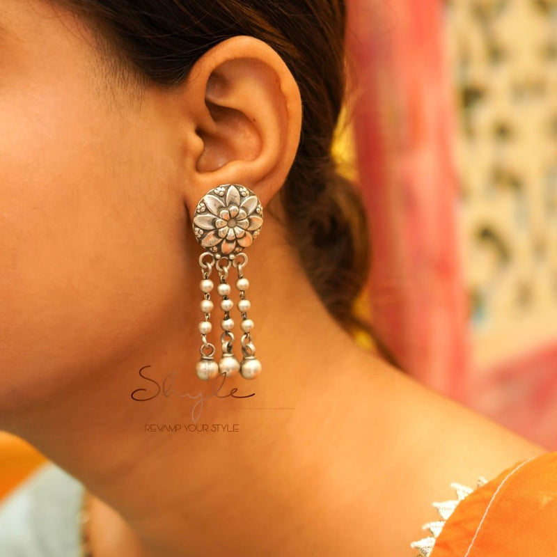 Mizoya Embossed Flower Motif Ball Drop Earring