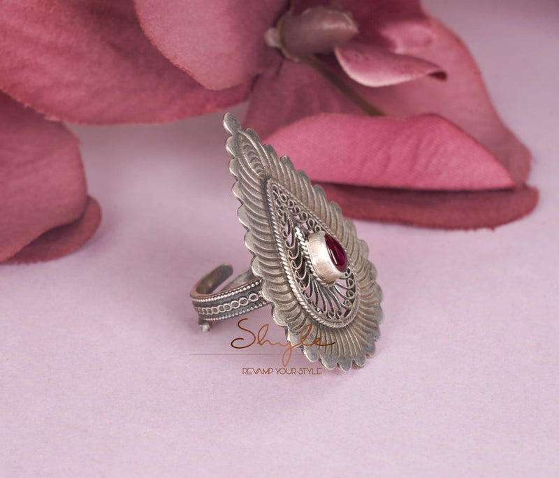 Mizoya Statement Drop Crescent Moon Earring Ring Necklace Set