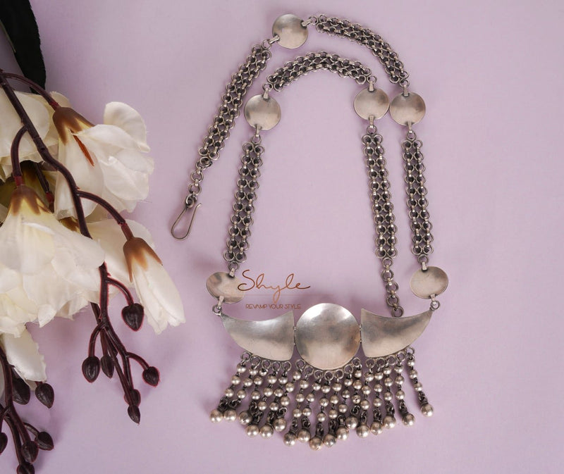 Mizoya Tribal Motif Ball Chain Cluster Statement Necklace