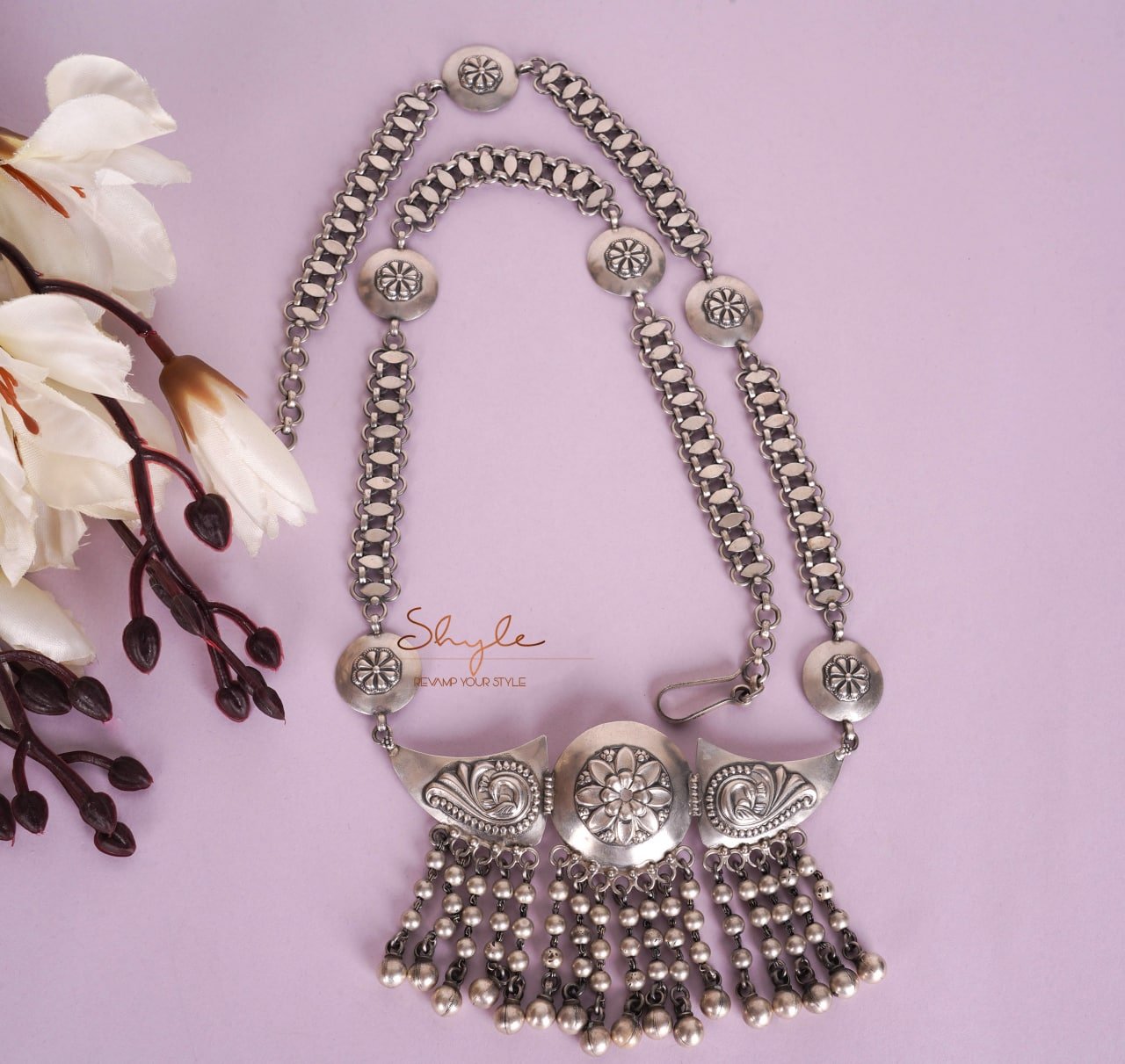 Mizoya Tribal Motif Ball Chain Cluster Statement Necklace