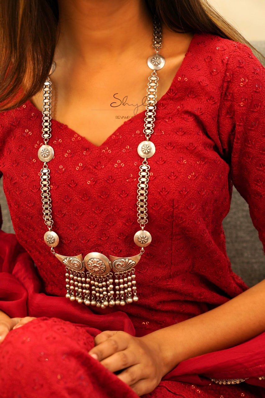 Mizoya Tribal Motif Ball Chain Cluster Statement Necklace