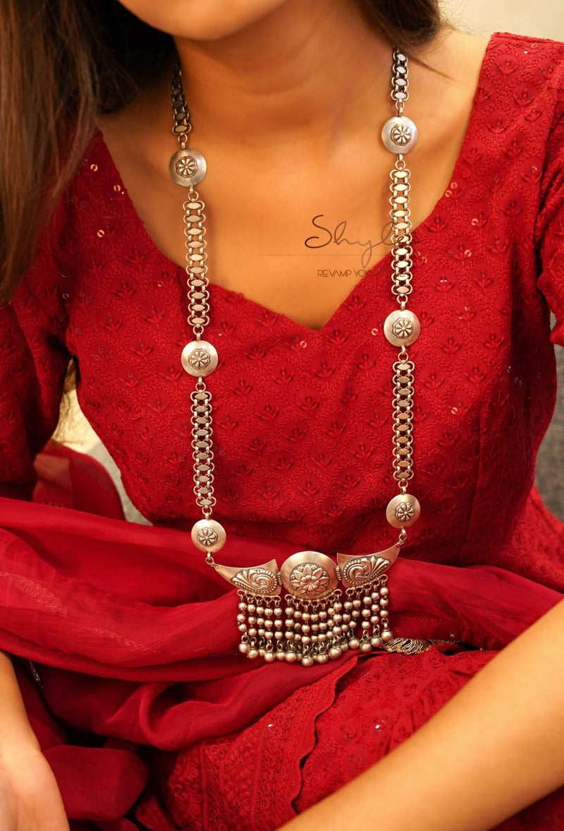 Mizoya Tribal Motif Ball Chain Cluster Statement Necklace