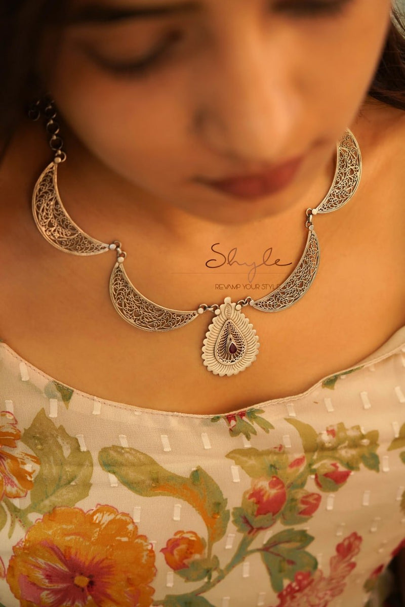 Mizoya Statement Drop Crescent Moon Necklace